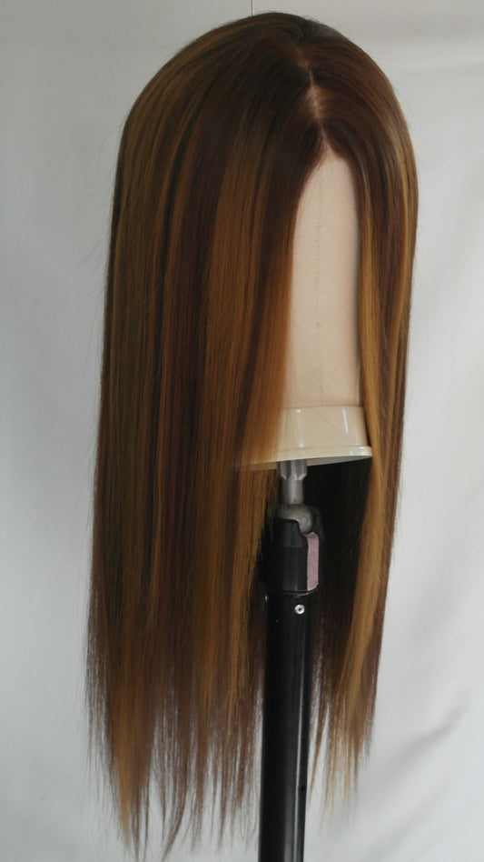 Peluca frontal de encaje de mezcla de cabello humano castaño cálido