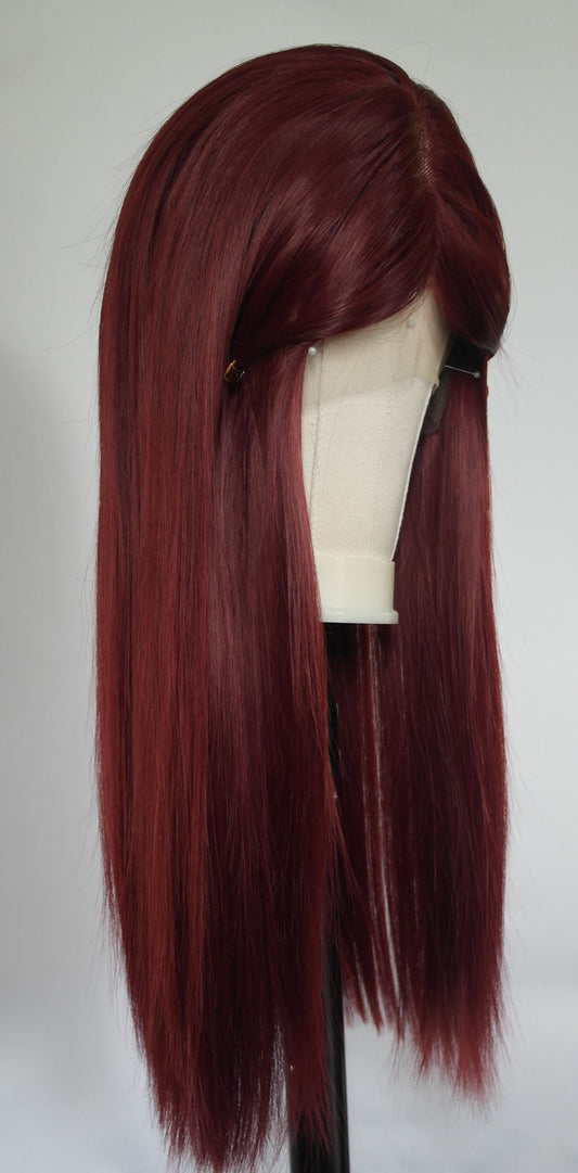 Peluca frontal de encaje rojo cereza