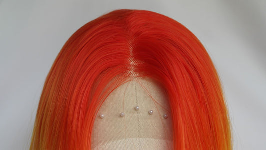 Peluca frontal de encaje degradado naranja llama