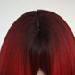 Red Black Ombre Fringed Wig