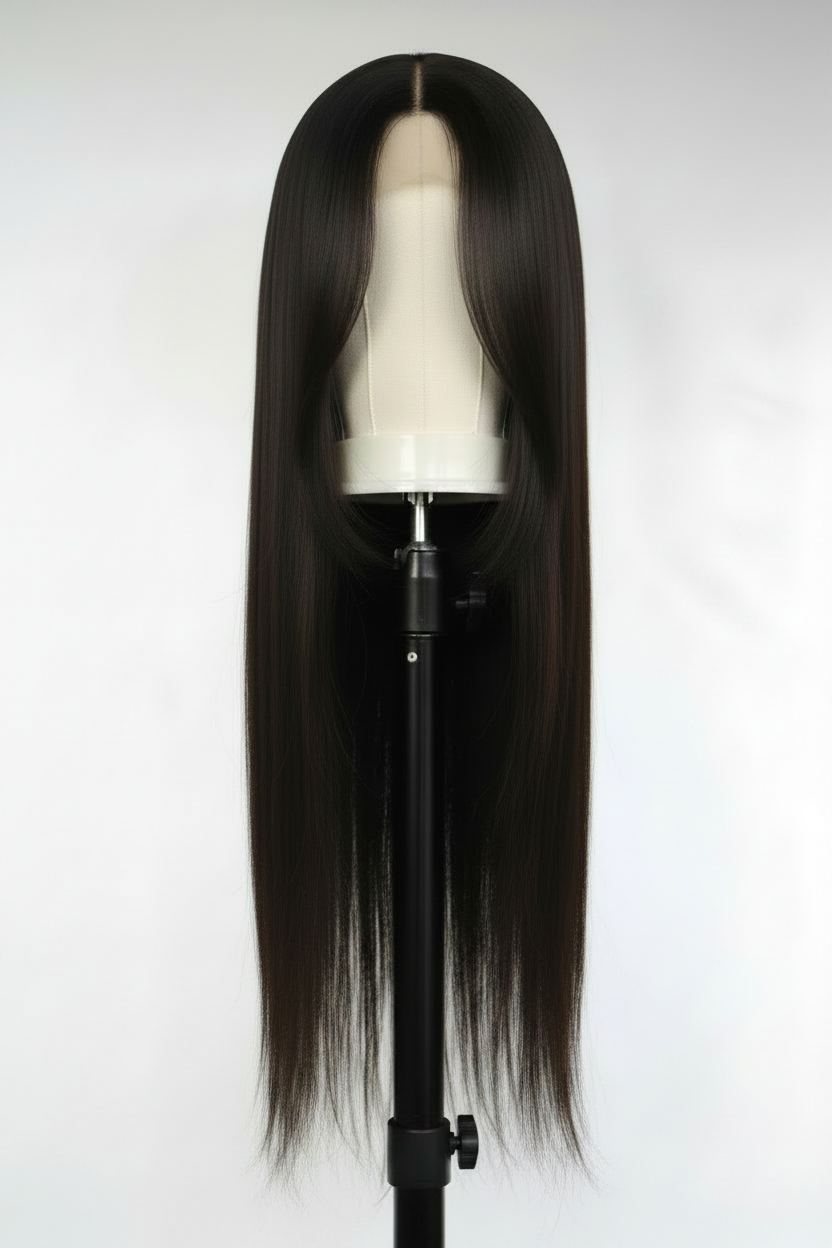 Human Hair Blend Fringe | Dark Brown Synthetic Lace Front Wig with natural curtain fringe | Harleyco Wigs NZ